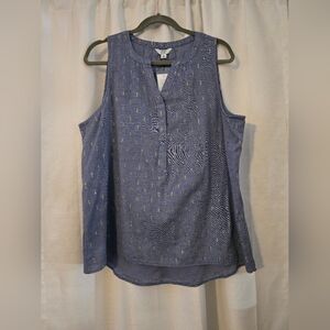 NWT Crown & Ivy Sleeves Blue & Gold Peasant Top Size XL